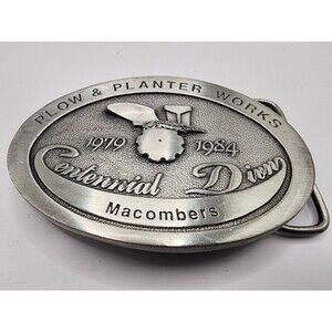 Vintage Belt Buckle 1984 Plow & Planter Works Macombers